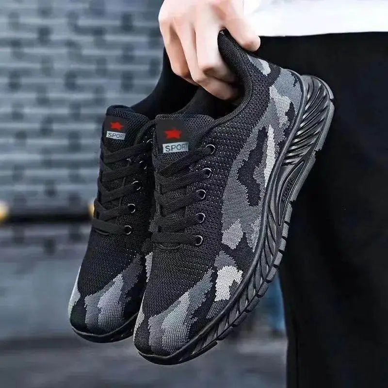 Unisex Camouflage Hiking Shoes Outdoor Training Worksite Safety Shoes Spring Summer Cotton Lined Leather Casual Shoes