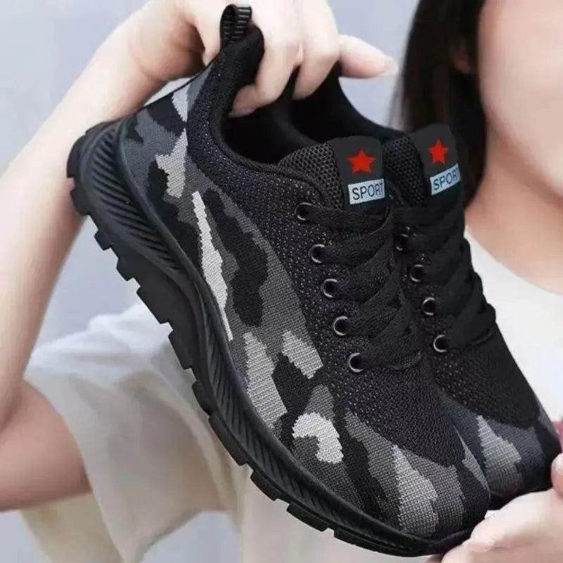 Unisex Camouflage Hiking Shoes Outdoor Training Worksite Safety Shoes Spring Summer Cotton Lined Leather Casual Shoes