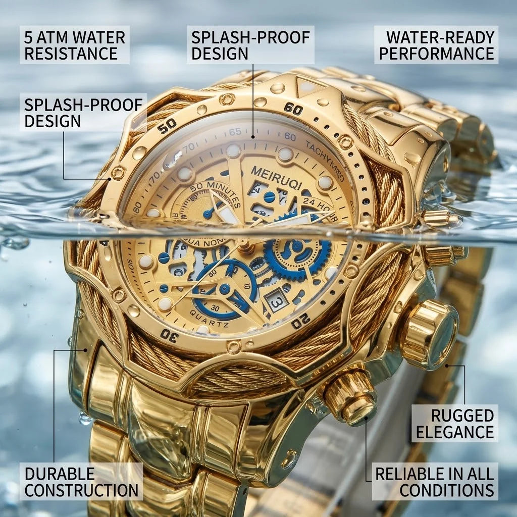 Men's Multifunctional Alloy Wristwatch Quartz Movement Skeleton Dial Tachymeter 24H Display Date Function Alloy Case & Strap